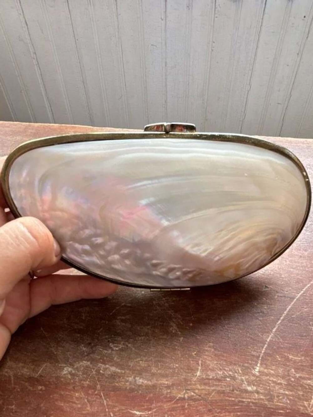 Vintage Mother of Pearl Shell Hard Case Evening Clutch Bag